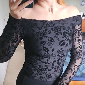 Wild Fable Black Floral Velvet Blouse